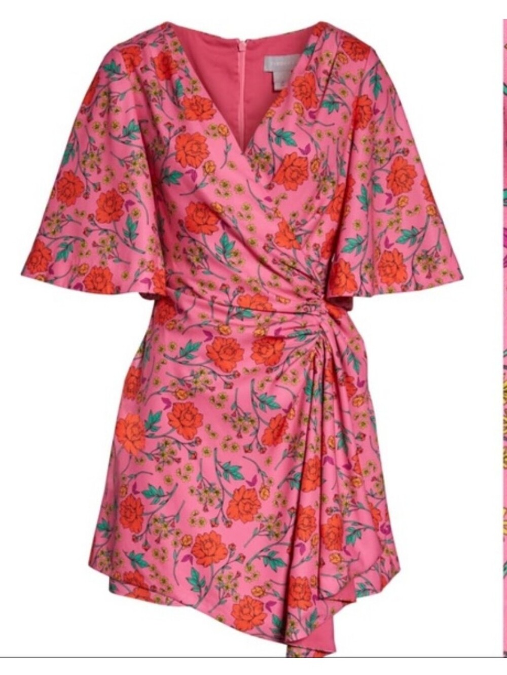 Finders Keepers Bright Floral Wrap Mini Dress Pink Orange Roses Betsey Johnson